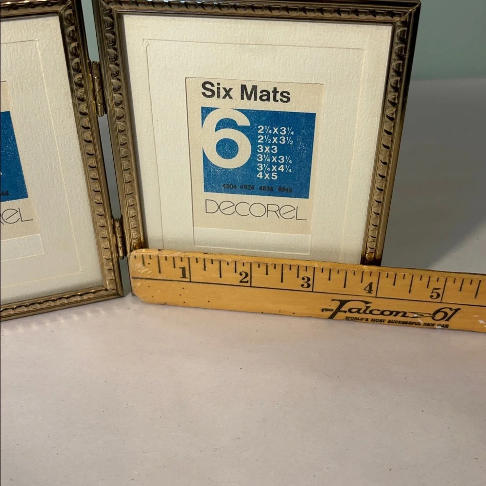 Gold Tone Bi-Fold Double Picture Frame with 6 Mats